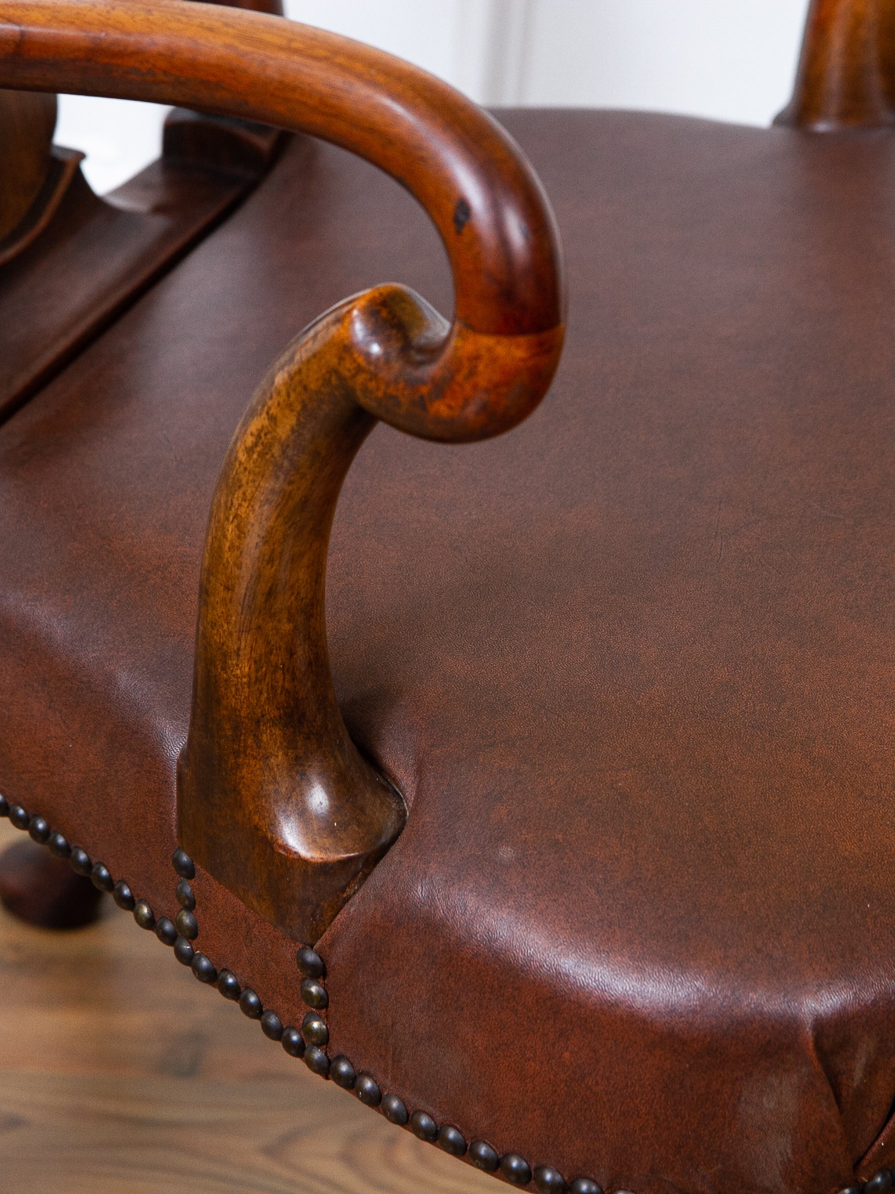 Early 18th Century English Georgian Walnut Queen Anne Shepherds Crook Arm Chair.