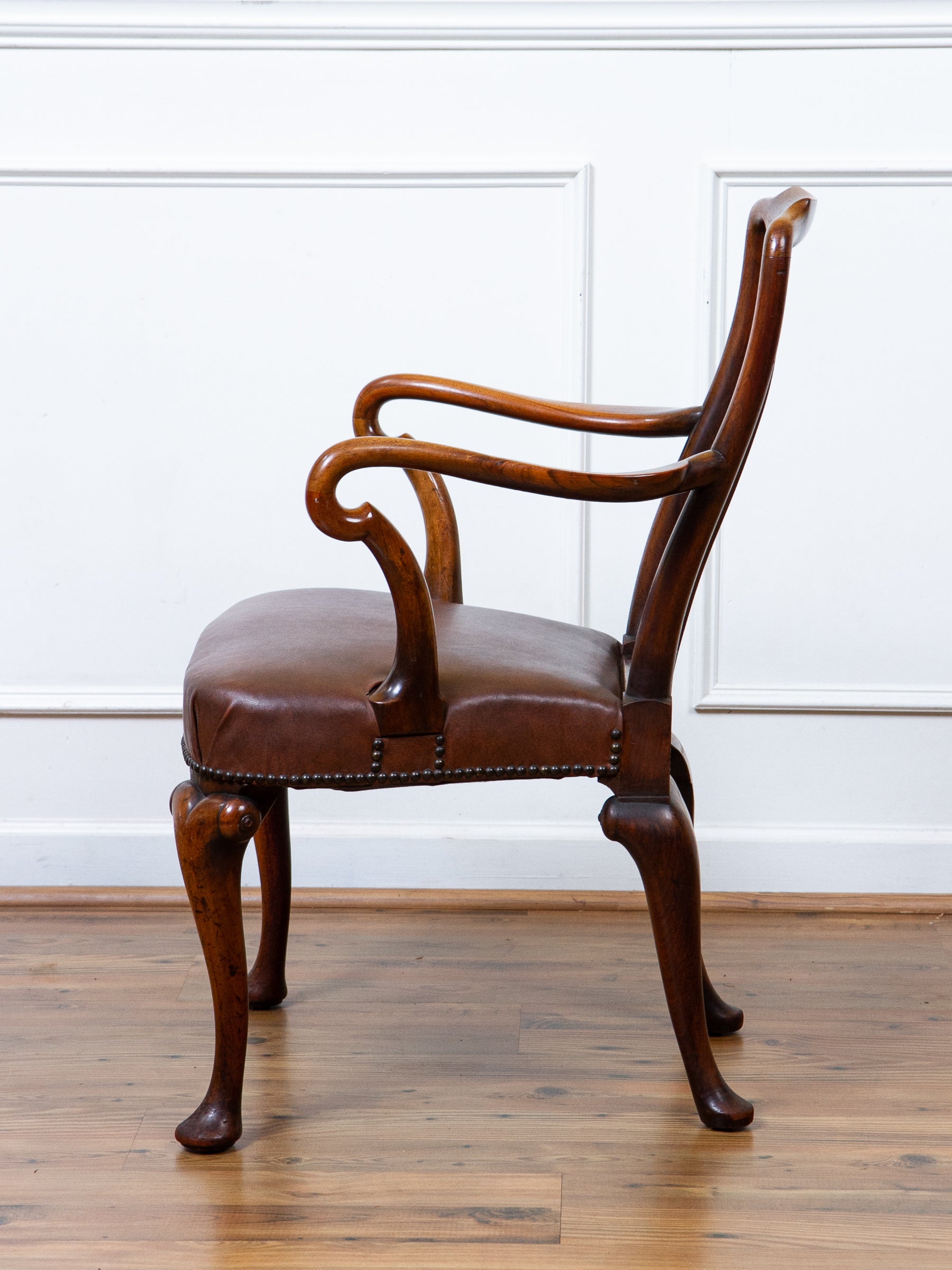 Early 18th Century English Georgian Walnut Queen Anne Shepherds Crook Arm Chair.