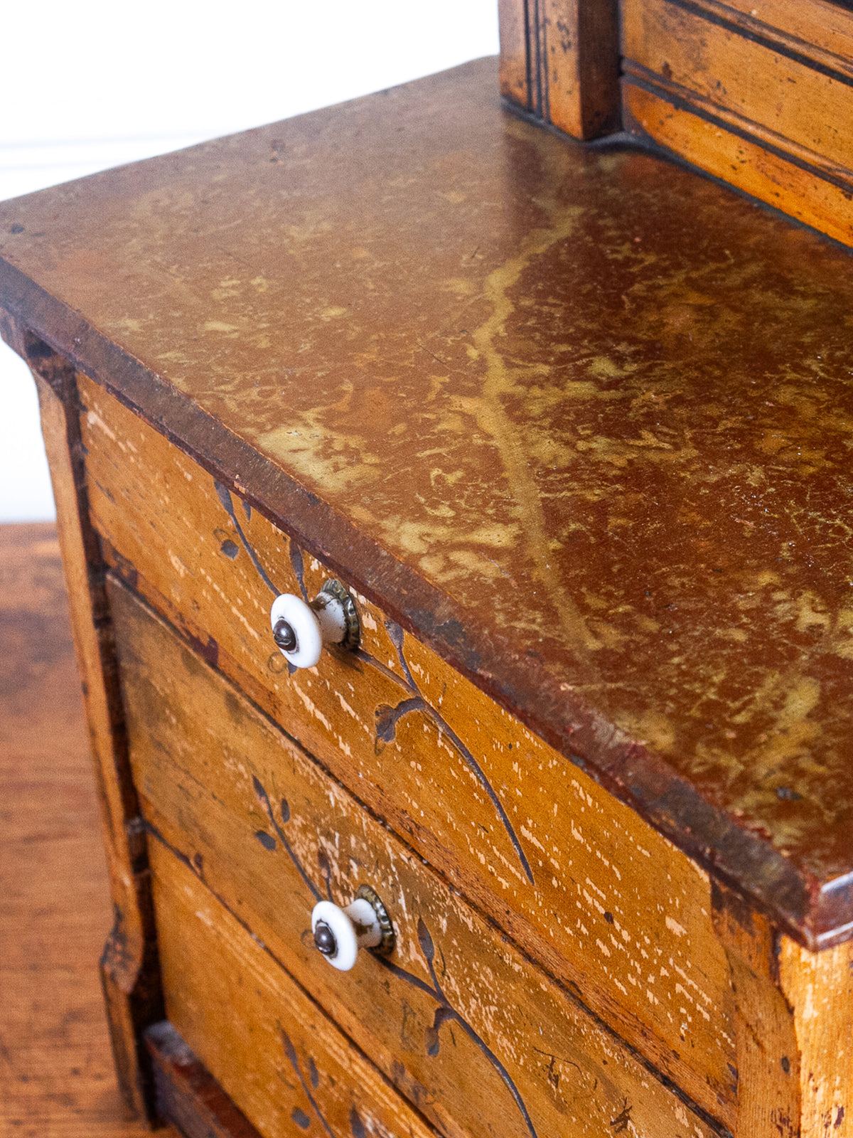 Miniature Arts & Crafts Style Mirror-Back Dresser with Hand-Carved Drawers