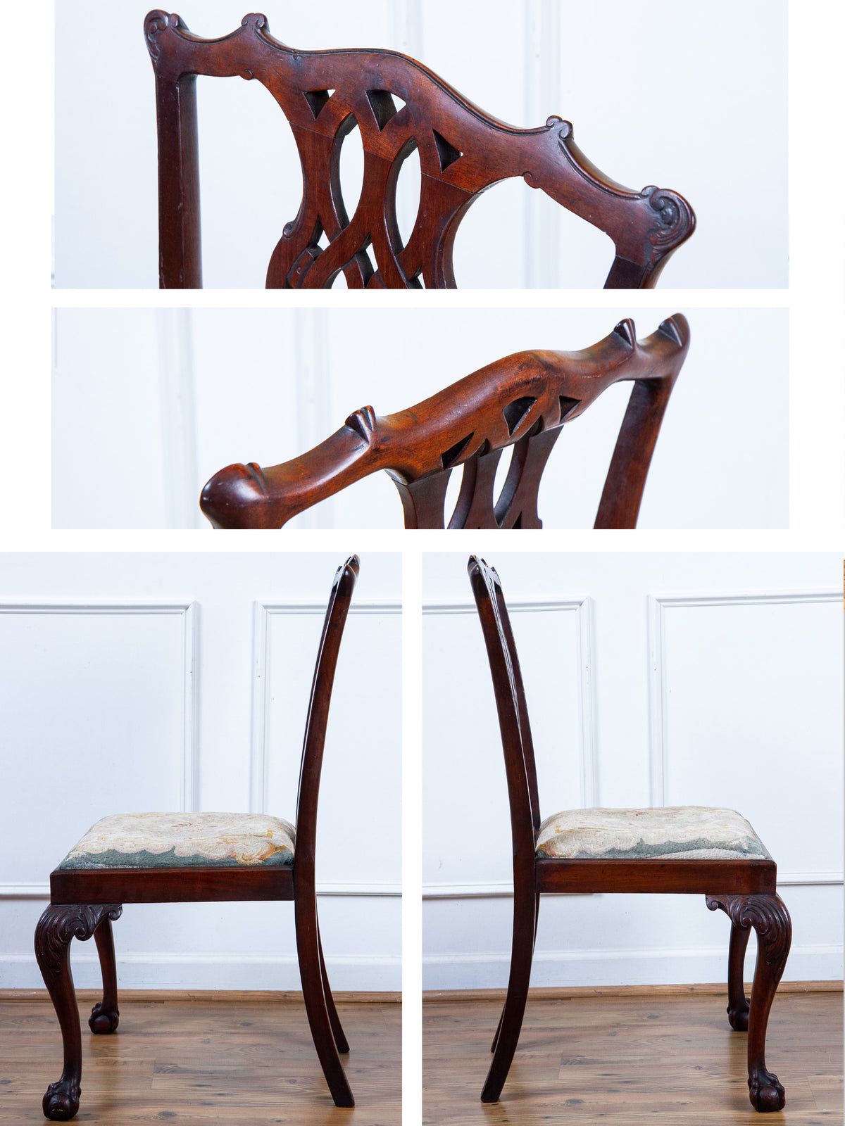 Antique American Chippendale Style Mahogany Side Chair with Ball & Claw Feet, c.1880