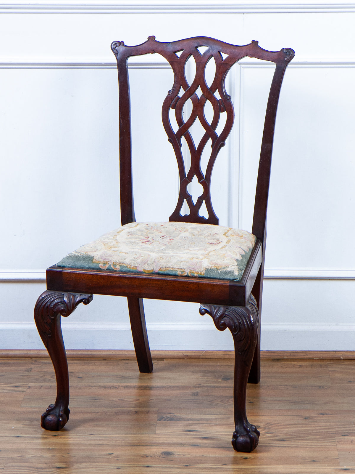 Antique American Chippendale Style Mahogany Side Chair with Ball & Claw Feet, c.1880