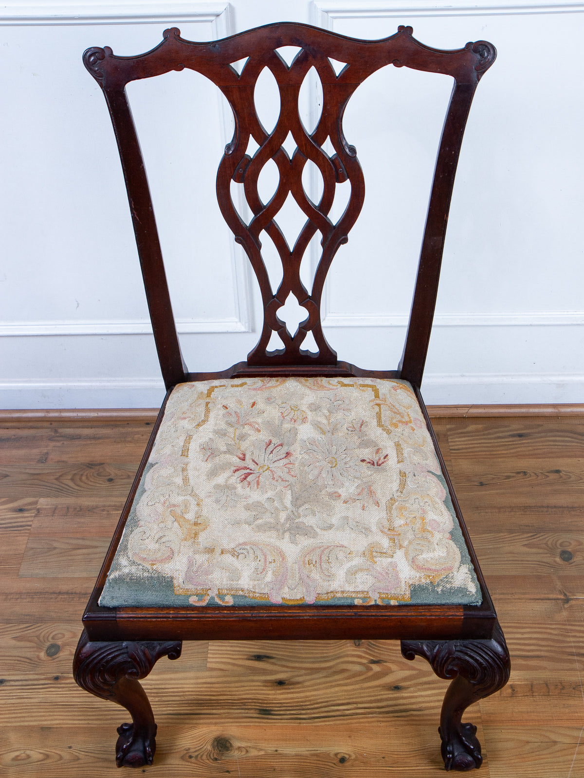 Antique American Chippendale Style Mahogany Side Chair with Ball & Claw Feet, c.1880