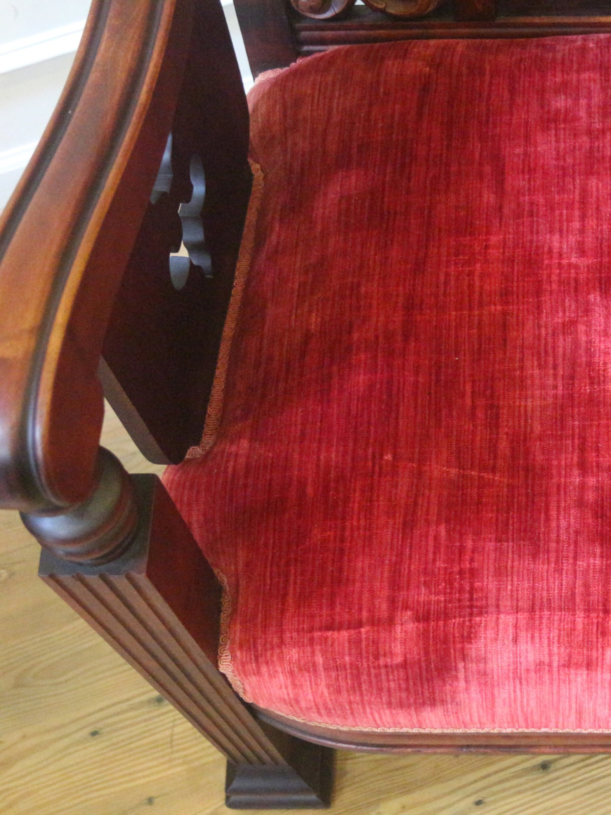 19th Century American Empire Carved Dragon Armchair with Original Red Velvet Upholstery