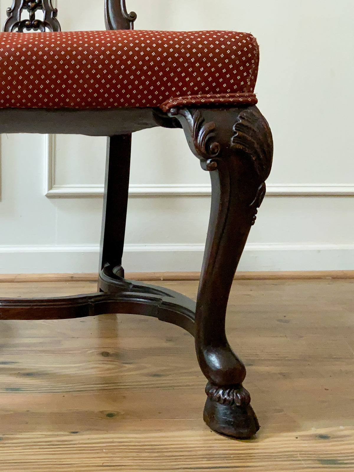 Antique Carved High Back Side Chair with Hoof Feet