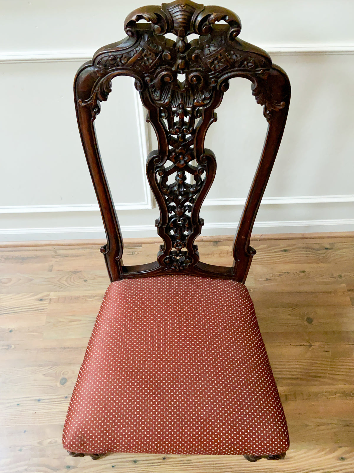 Antique Carved High Back Side Chair with Hoof Feet