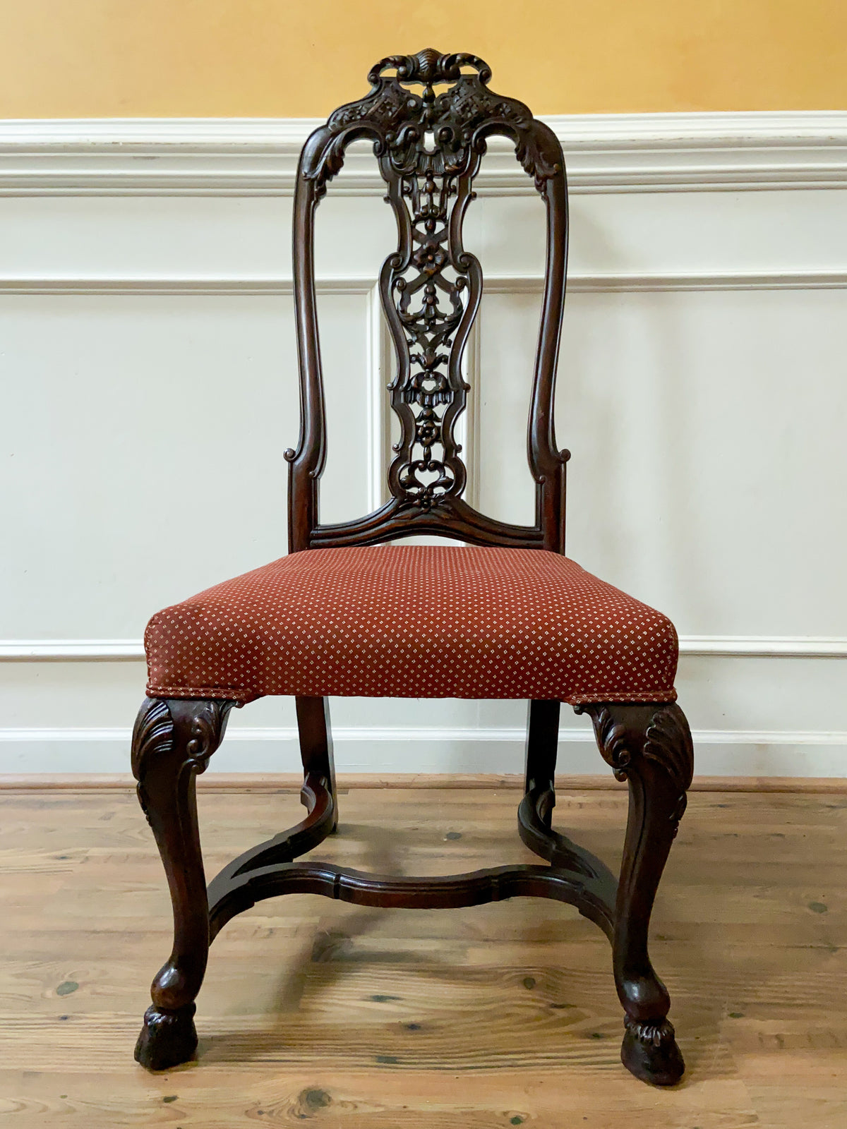 Antique Carved High Back Side Chair with Hoof Feet