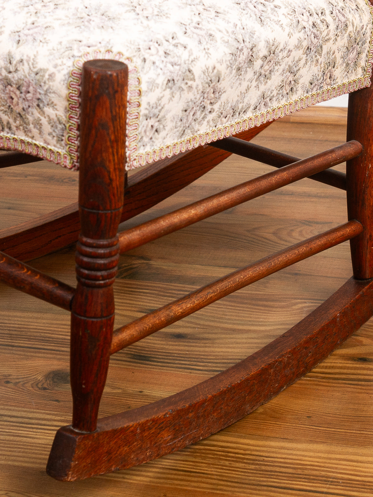 Golden Oak High Ladder Back Rocking Chair with Floral Upholstered Seat