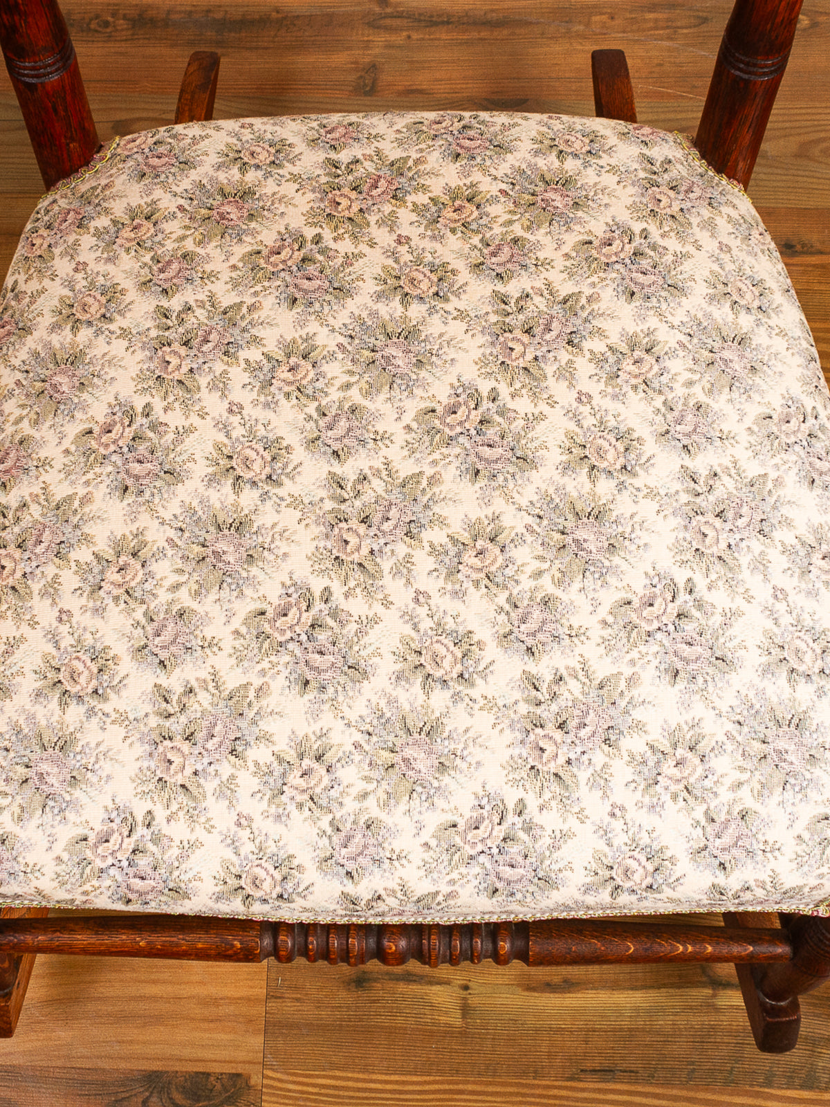 Golden Oak High Ladder Back Rocking Chair with Floral Upholstered Seat