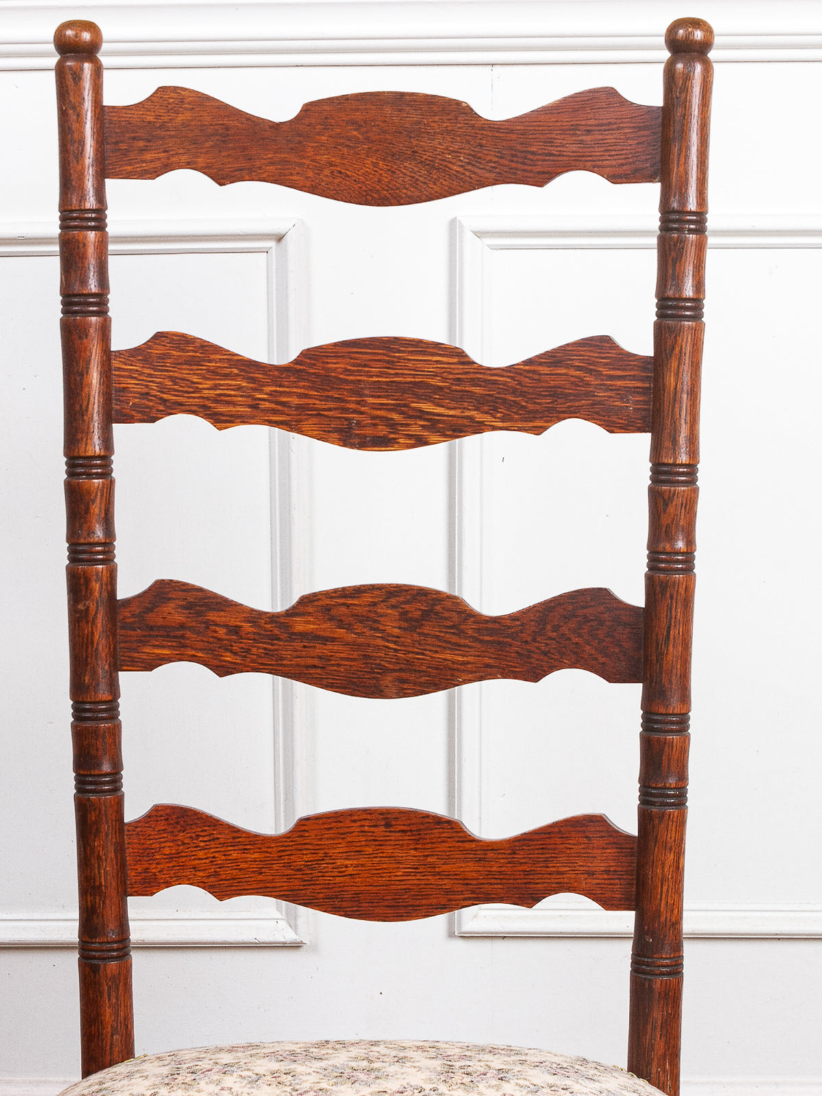 Golden Oak High Ladder Back Rocking Chair with Floral Upholstered Seat