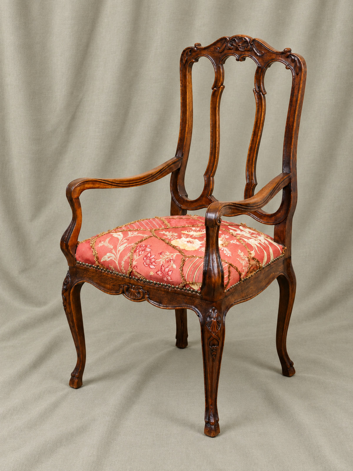 Antique Liège Carved Oak Louis XV Armchair, Belgium.