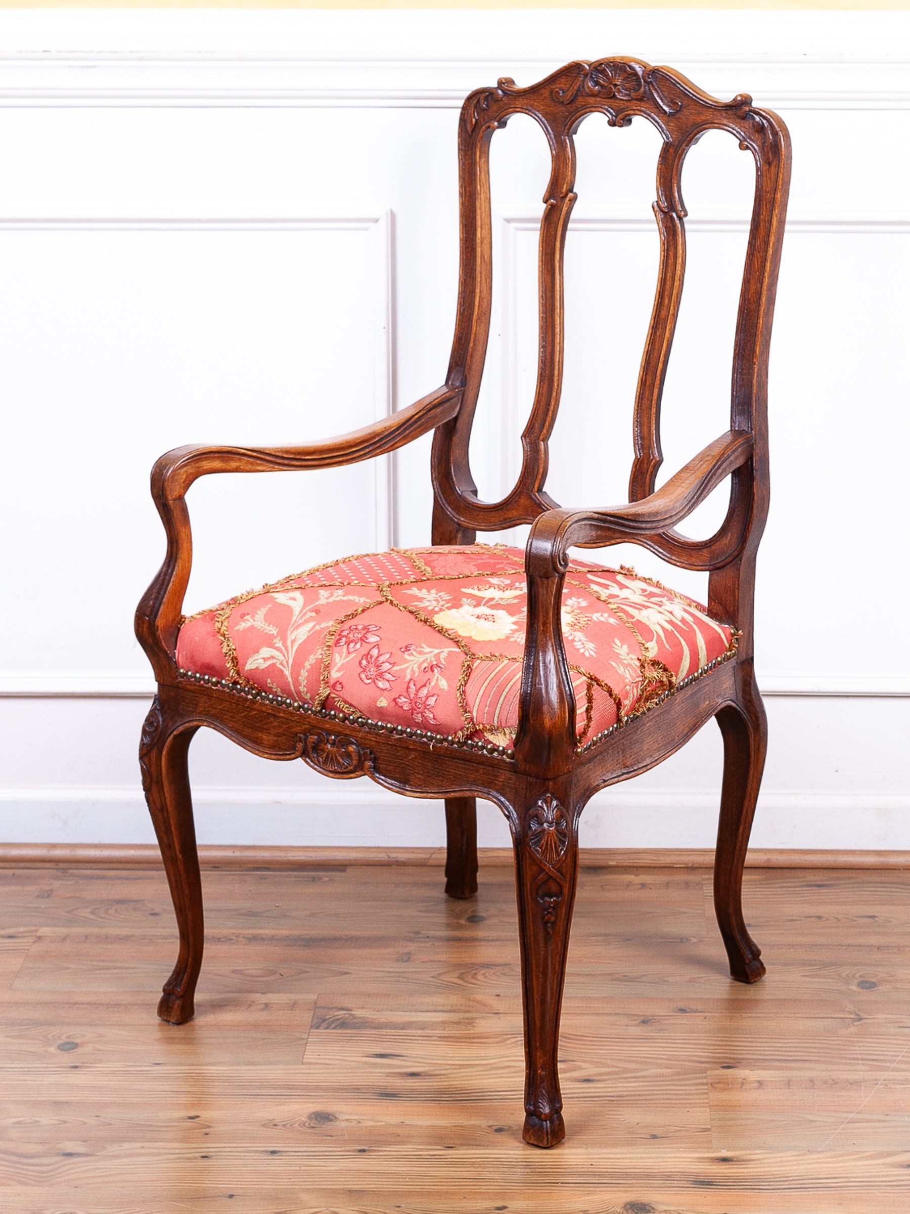 Antique Louis XV Style Carved Oak Arm Chair, Liege, Belgium.