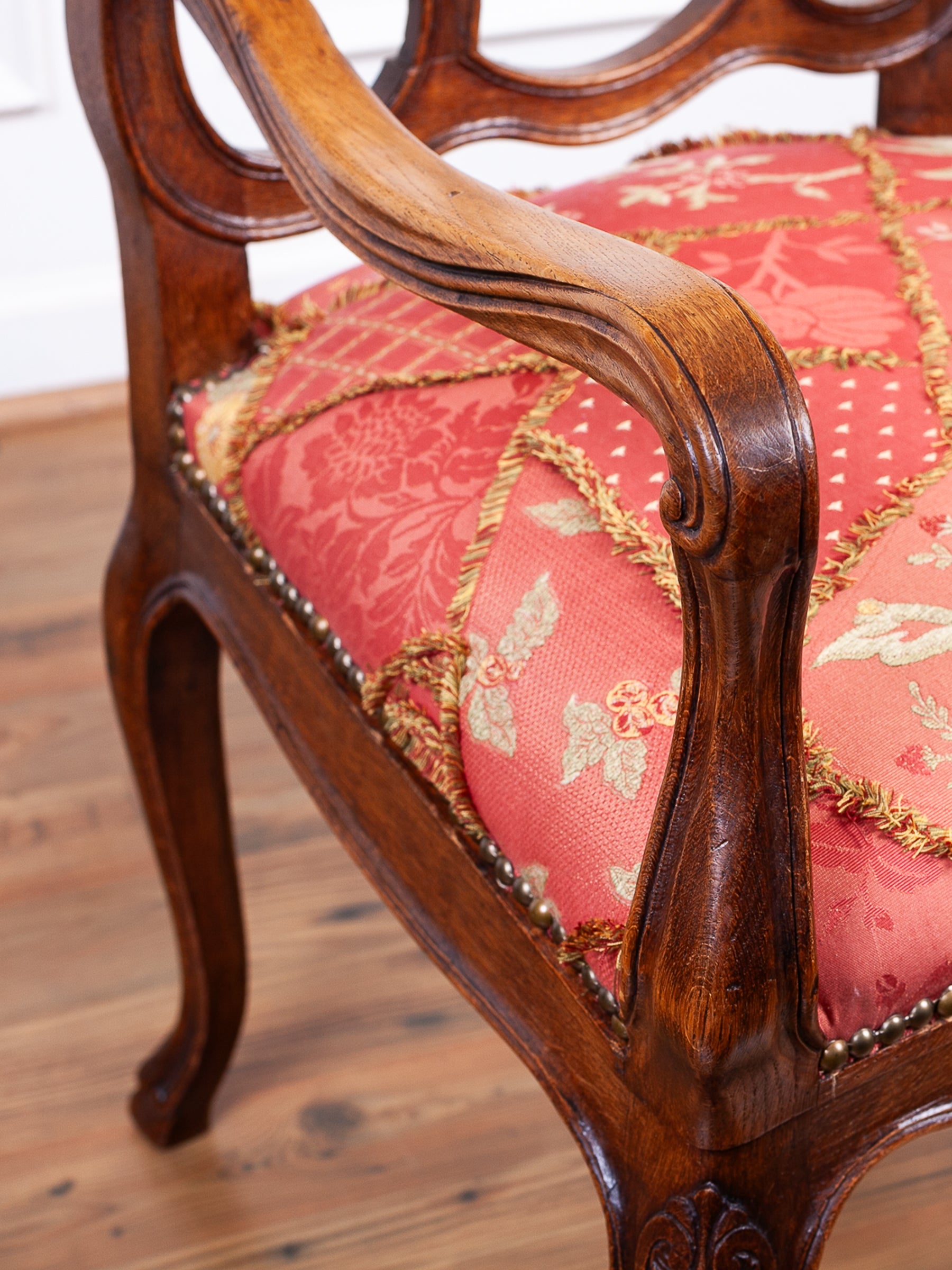Antique Louis XV Style Carved Oak Arm Chair, Liege, Belgium.
