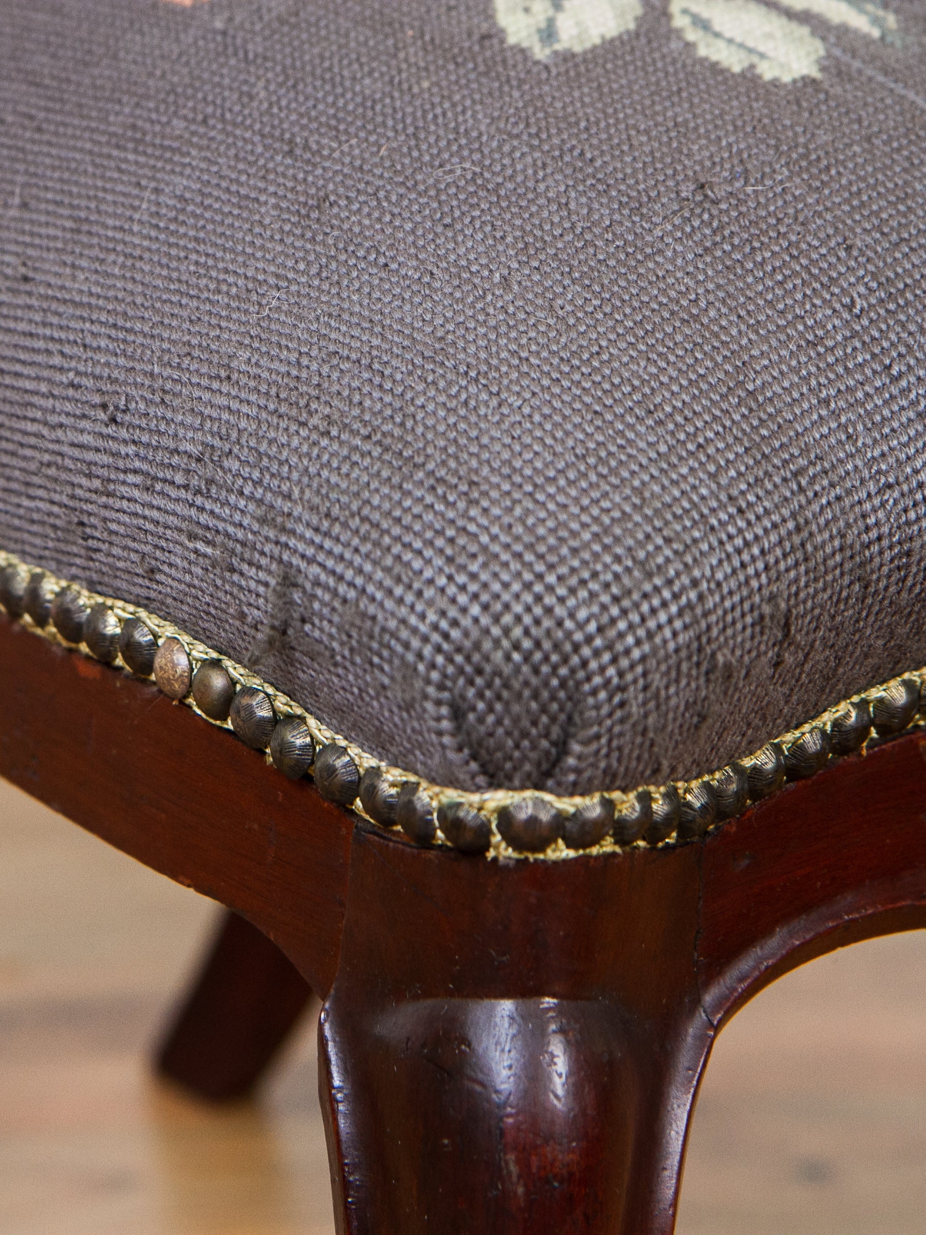 Antique Victorian Carved Walnut Side Chair With Needlepoint Seat.
