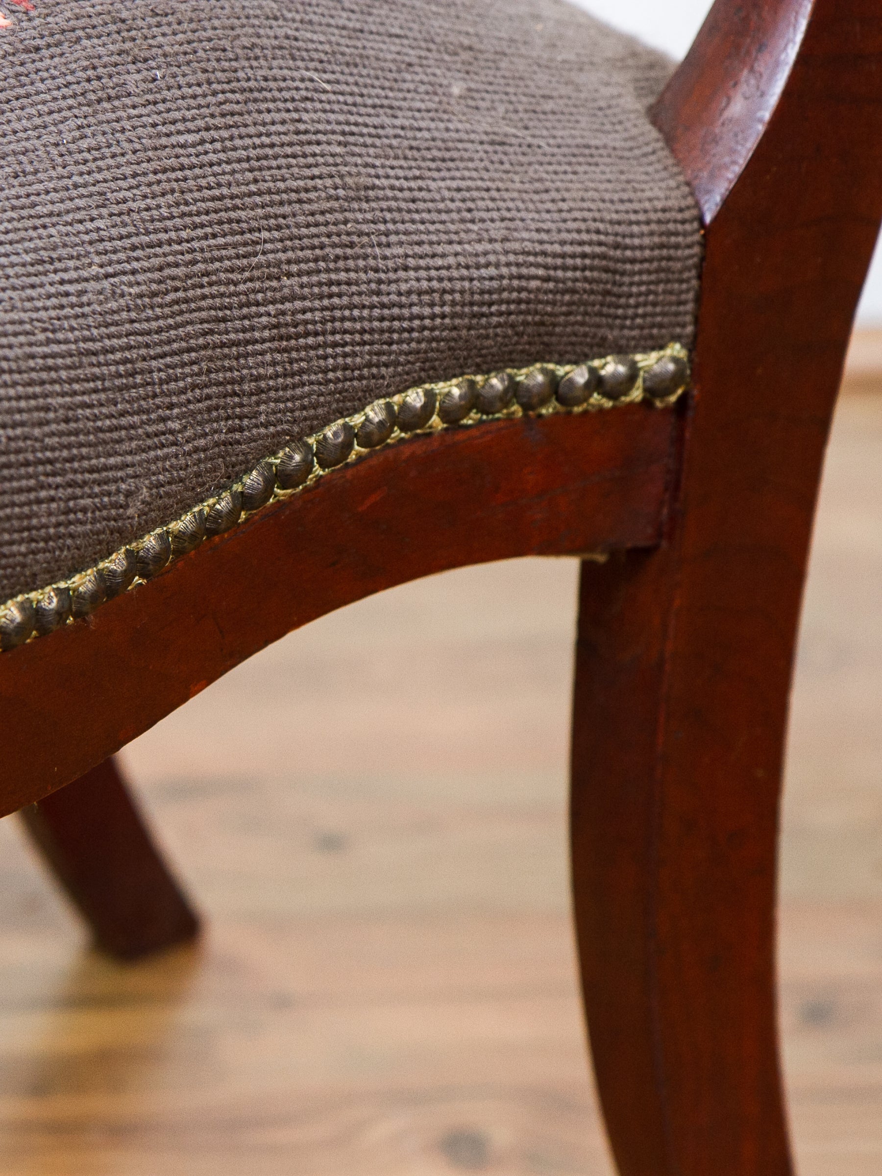 Antique Victorian Carved Walnut Side Chair With Needlepoint Seat.