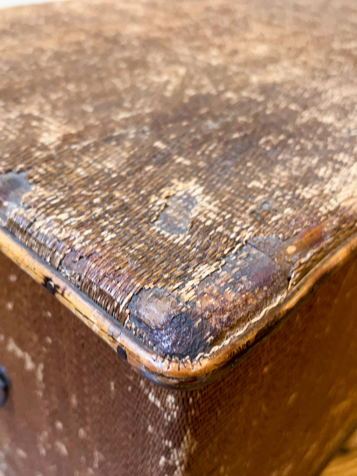 Antique 1920s Wicker-Covered Cedar Storage Chest with Bamboo Trim & Black Iron Handles