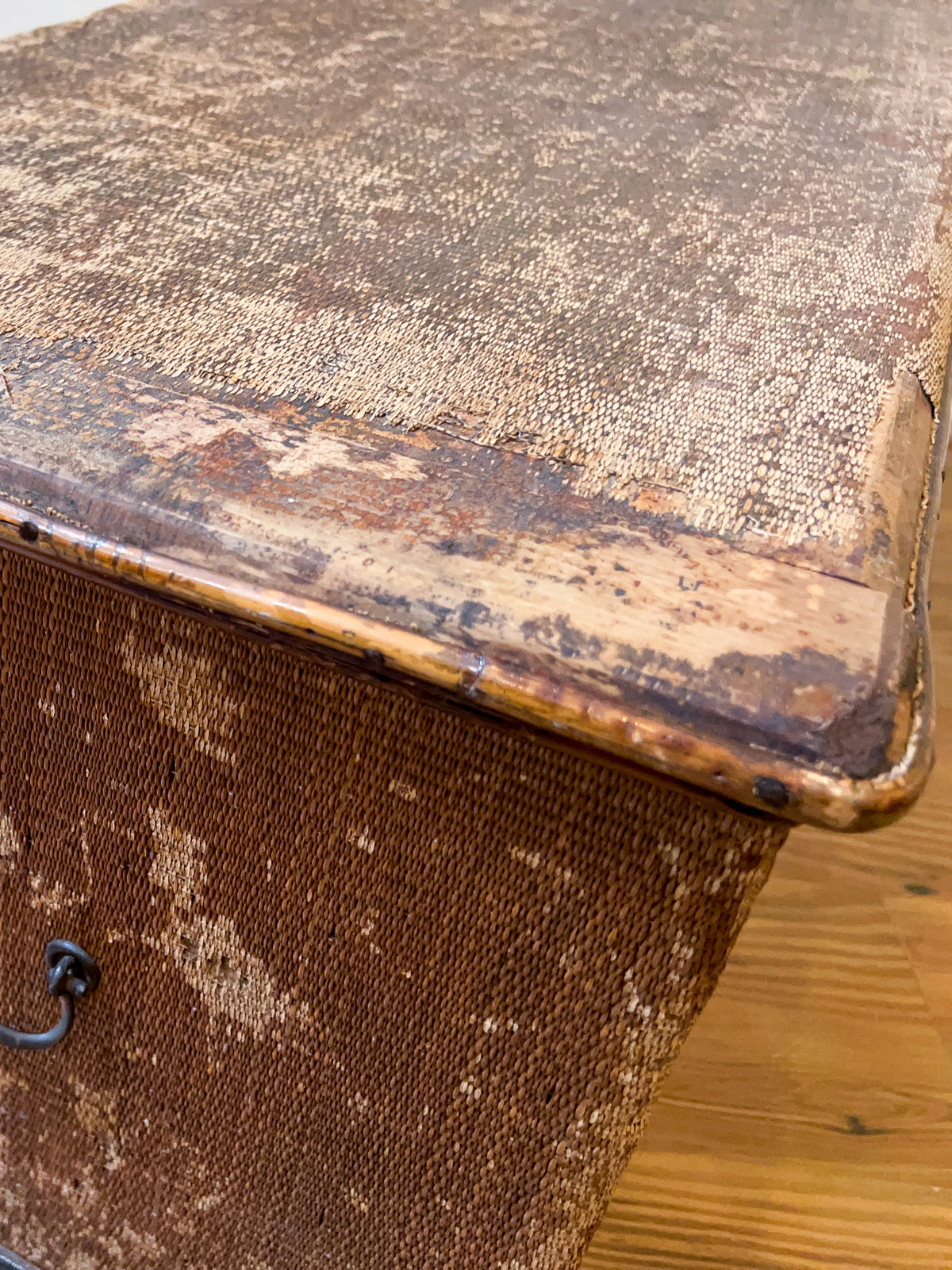 Antique 1920s Wicker-Covered Cedar Storage Chest with Bamboo Trim & Black Iron Handles